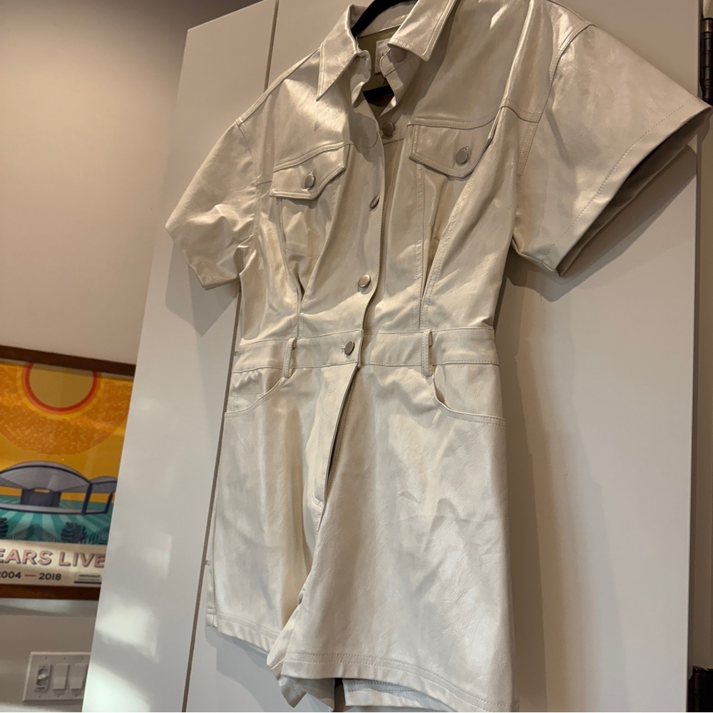 Revolve ~ Cream Short-Sleeve Leather Romper - Picture 2 of 6